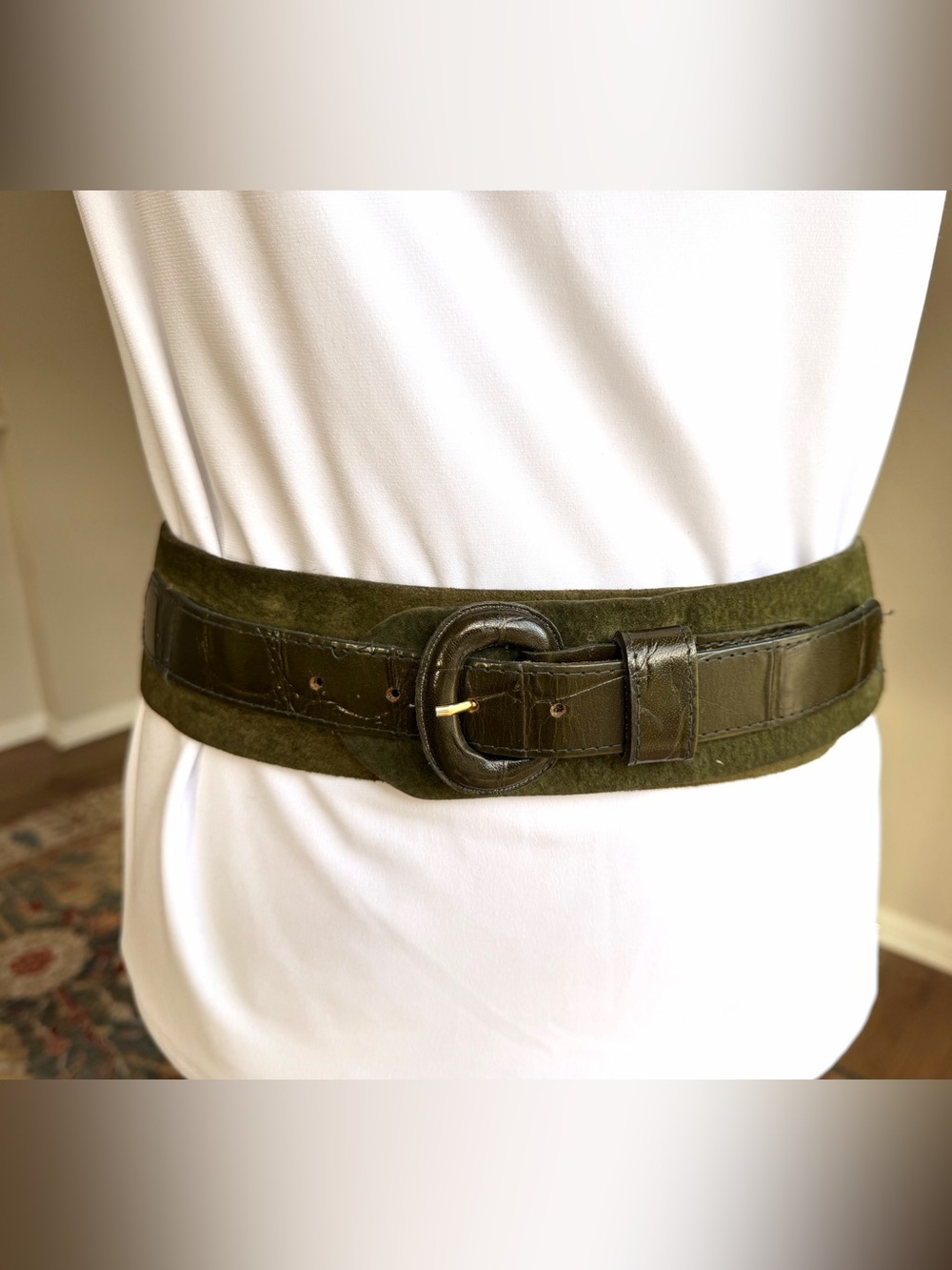 Vintage Accessories by Pearl Olive Green Suede Wide Waist Belt Large USA